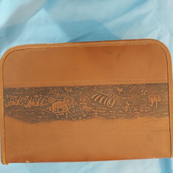 1950s Men’s Vintage Embossed Western Leather Vanity Kit Grooming Travel Case - Picture 2 of 13